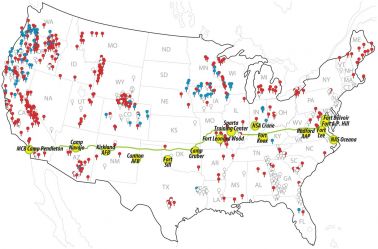 US map of chytrid prevalence at Department of Defense sites
